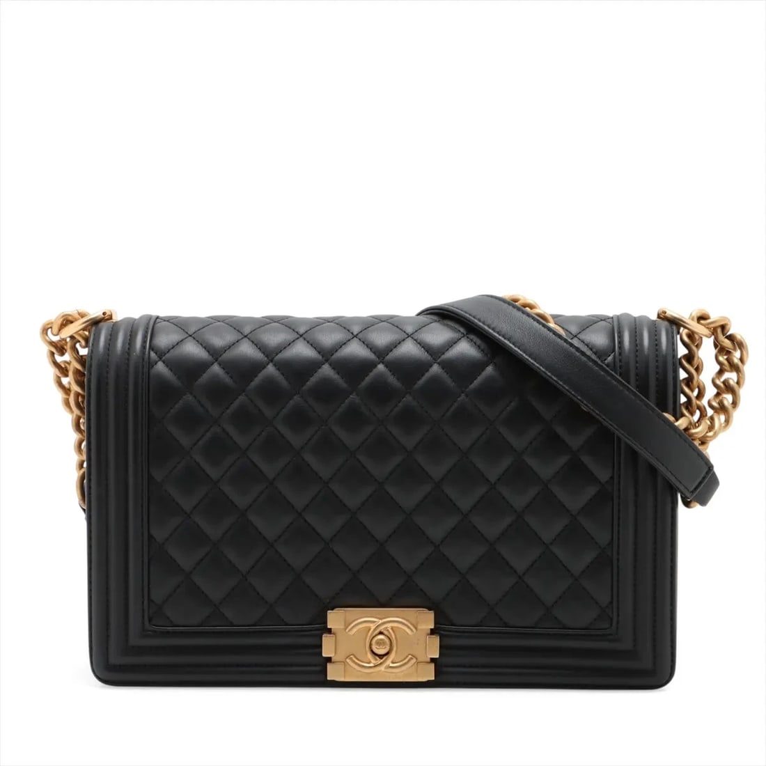 CHANEL BOY 28 LARGE LAMBSKIN CHAIN SHOULDER BAG: Chanel Boy 28 Large Lambskin Chain Shoulder Bag Brand: Chanel Type/Style: Shoulder Bag Material: Lambskin Color: Black Size: Height:6.7inchLength:11.0inchDepth:2.4inch Accessories: None Ac