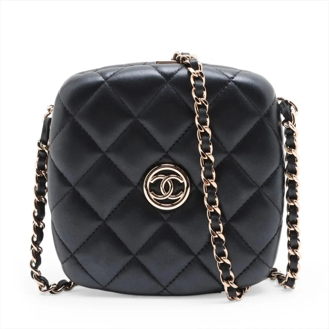 CHANEL MATELASSE LAMBSKIN CHAIN SHOULDER BAG: Chanel Matelasse Lambskin Chain Shoulder Bag Brand: Chanel Type/Style: Shoulder Bag Material: Lambskin Color: Black Size: Height:4.7inchLength:4.7inchDepth:1.2inch Accessories: None Access