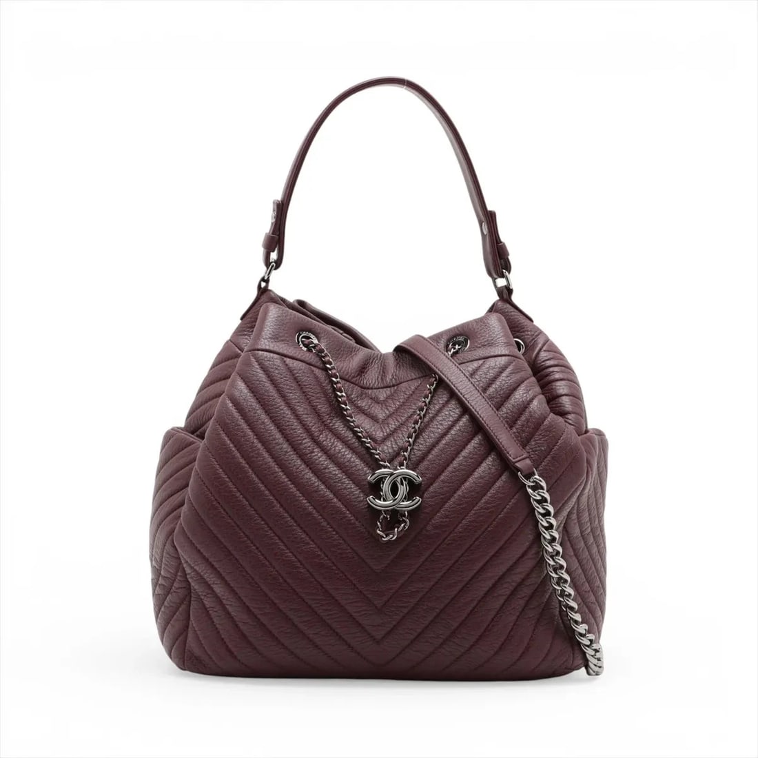 CHANEL V STITCH LEATHER 2 WAY SHOULDER BAG: Chanel V Stitch Leather 2 Way Shoulder Bag Brand: Chanel Type/Style: Shoulder Bag Material: Leather Color: Bordeaux Size: Height:10.6inchLength:10.0inchDepth:6.3inch Accessories: None Acce