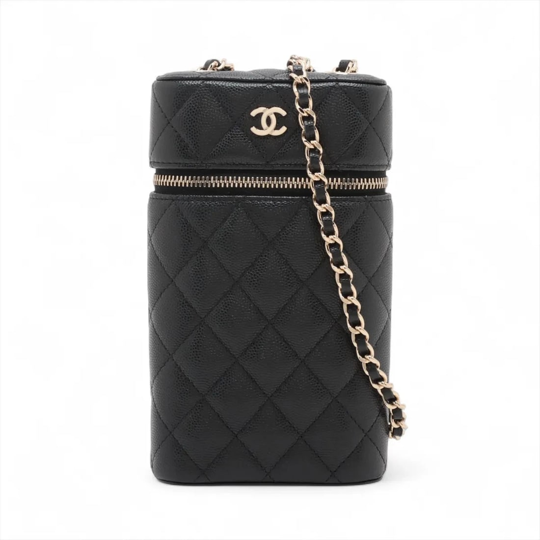 CHANEL MATELASSE CAVIAR SKIN CHAIN SHOULDER BAG: Chanel Matelasse Caviar Skin Chain Shoulder Bag Brand: Chanel Type/Style: Shoulder Bag Material: Caviar Skin Color: Black Size: Height:7.1inchLength:3.9inchDepth:1.6inch Accessories: None