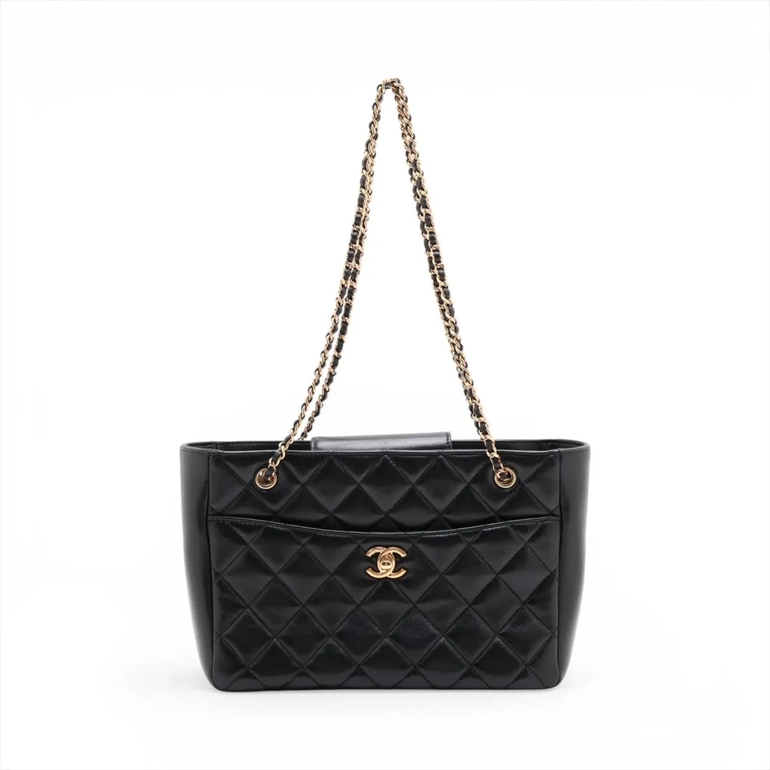 CHANEL MATELASSE LAMBSKIN CHAIN SHOULDER BAG: Chanel Matelasse Lambskin Chain Shoulder Bag Brand: Chanel Type/Style: Shoulder Bag Material: Lambskin Color: Black Size: Height:6.7inchLength:9.6inchDepth:3.1inch Accessories: None Access