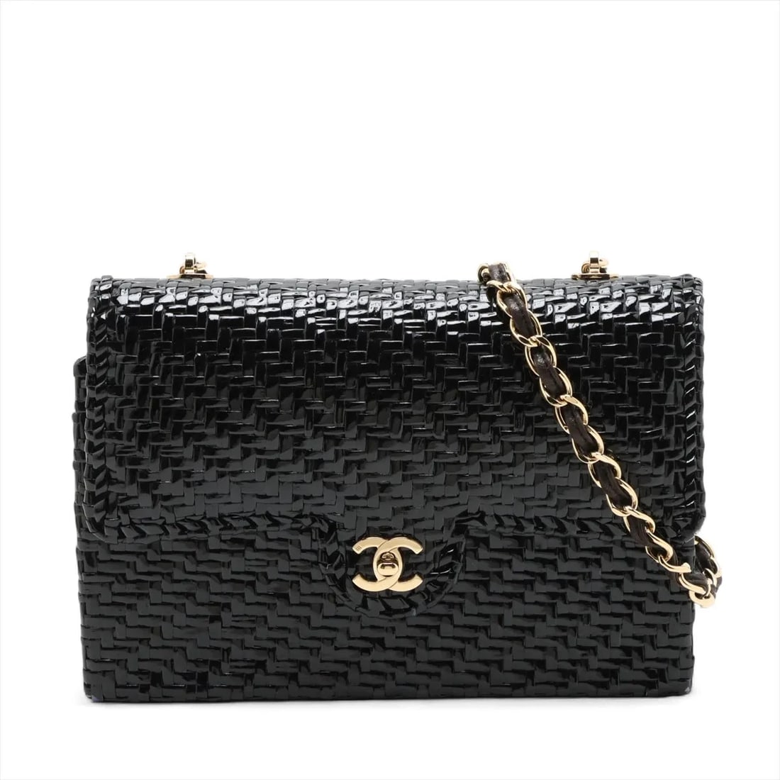 CHANEL COCO MARK STRAW CHAIN SHOULDER BAG: Chanel Coco Mark Straw Chain Shoulder Bag Brand: Chanel Type/Style: Shoulder Bag Material: Straw Color: Black Size: Height:6.7inchLength:10.0inchDepth:2.4inch Accessories: None Accessories