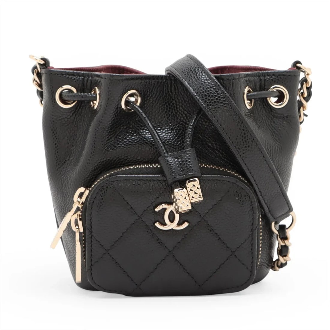 CHANEL MATELASSE CAVIAR SKIN CHAIN SHOULDER BAG: Chanel Matelasse Caviar Skin Chain Shoulder Bag Brand: Chanel Type/Style: Shoulder Bag Material: Caviar Skin Color: Black Size: Height:4.5inchLength:3.7inchDepth:1.6inch Accessories: None
