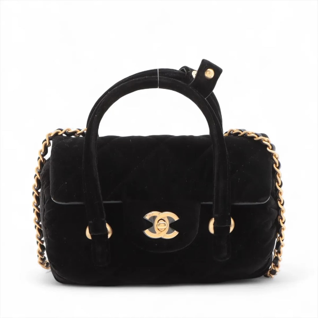CHANEL MATELASSE VELVET 2 WAY HANDBAG: Chanel Matelasse Velvet 2 Way Handbag Brand: Chanel Type/Style: Shoulder Bag Material: Velvet Color: Black Size: Height:4.5inchLength:6.7inchDepth:3.7inch Accessories: None Accessories Not