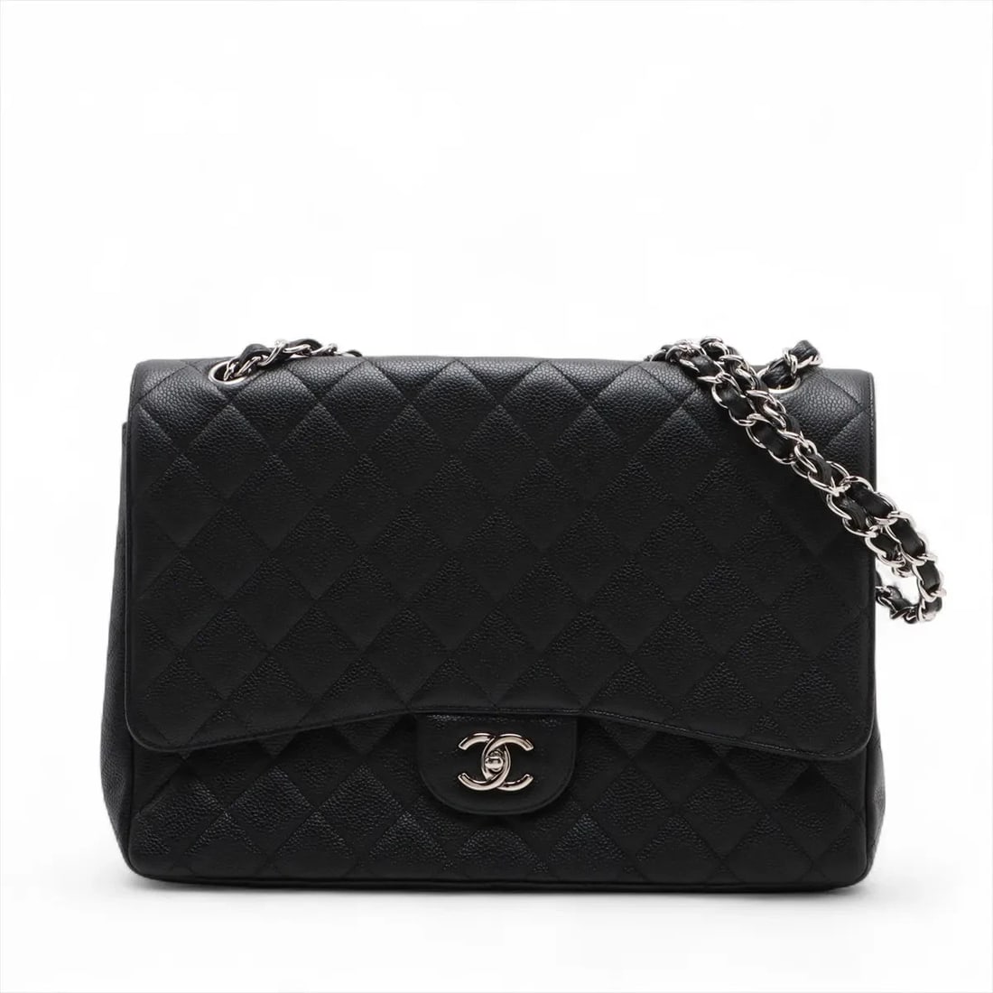 CHANEL DEKAMATRASSE 34 MAXI CAVIAR SKIN SINGLE CHAIN BAG: Chanel DEKAMATRASSE 34 Maxi Caviar Skin Single Chain Bag Brand: Chanel Type/Style: Shoulder Bag Material: Caviar Skin Color: Black Size: Height:9.4inchLength:12.8inchDepth:3.5inch Accessories: Non