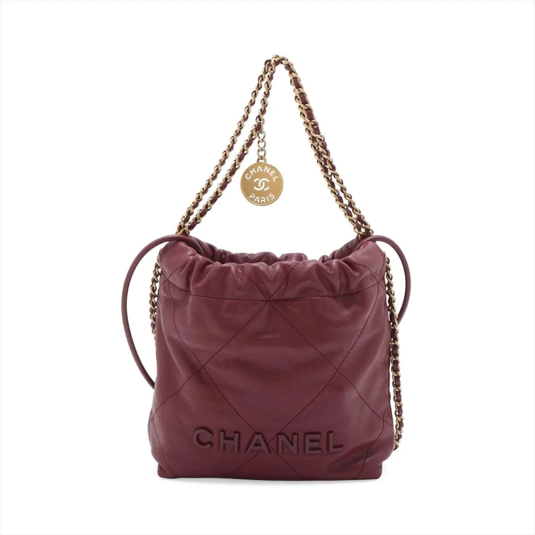 CHANEL 22 MINI CAVIAR SKIN CHAIN SHOULDER BAG: Chanel 22 Mini Caviar Skin Chain Shoulder Bag Brand: Chanel Type/Style: Shoulder Bag Material: Caviar Skin Color: Red Size: Height:7.7inchLength:6.7inchDepth:2.4inch Accessories: None Acce