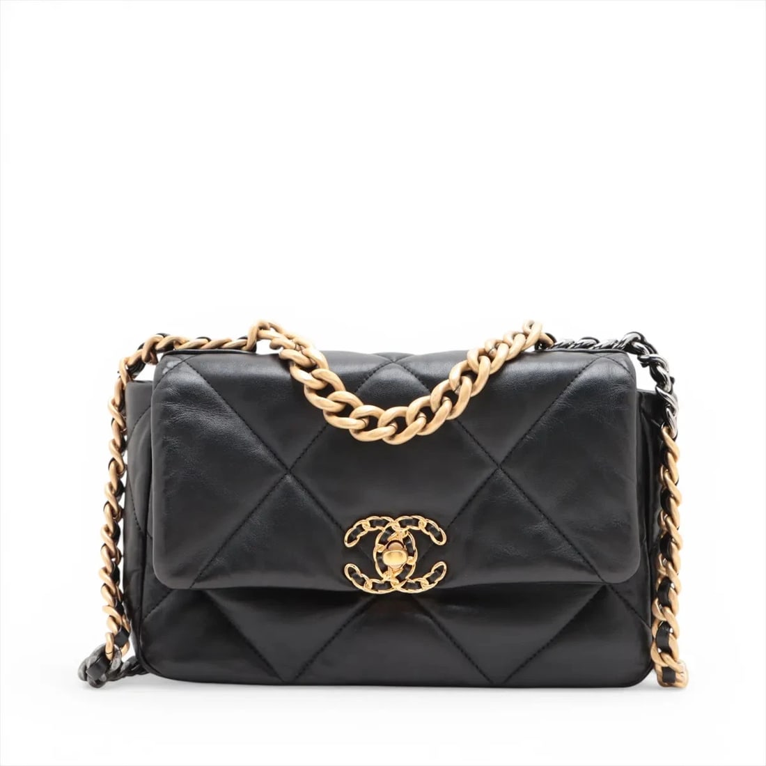 CHANEL 19 LAMBSKIN CHAIN SHOULDER BAG: Chanel 19 Lambskin Chain Shoulder Bag Brand: Chanel Type/Style: Shoulder Bag Material: Lambskin Color: Black Size: Height:6.5inchLength:9.8inchDepth:3.0inch Accessories: None Accessories Notice: When