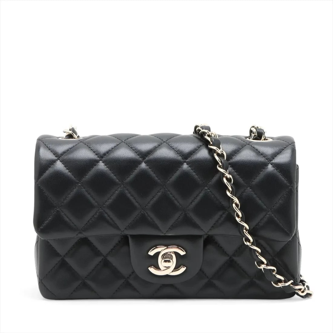 CHANEL MINI MATELASSE 20 LAMBSKIN SINGLE FLAP SINGLE CHAIN BAG: Chanel Mini Matelasse 20 Lambskin Single Flap Single Chain Bag Brand: Chanel Type/Style: Shoulder Bag Material: Lambskin Color: Black Size: Height:4.7inchLength:7.9inchDepth:2.4inch Accessories: None