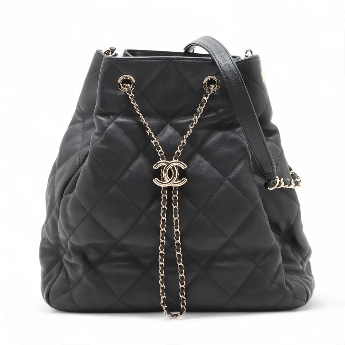 CHANEL MATELASSE LAMBSKIN CHAIN SHOULDER BAG: Chanel Matelasse Lambskin Chain Shoulder Bag Brand: Chanel Type/Style: Shoulder Bag Material: Lambskin Color: Black Size: Height:11.4inchLength:10.4inchDepth:4.7inch Accessories: None Acce