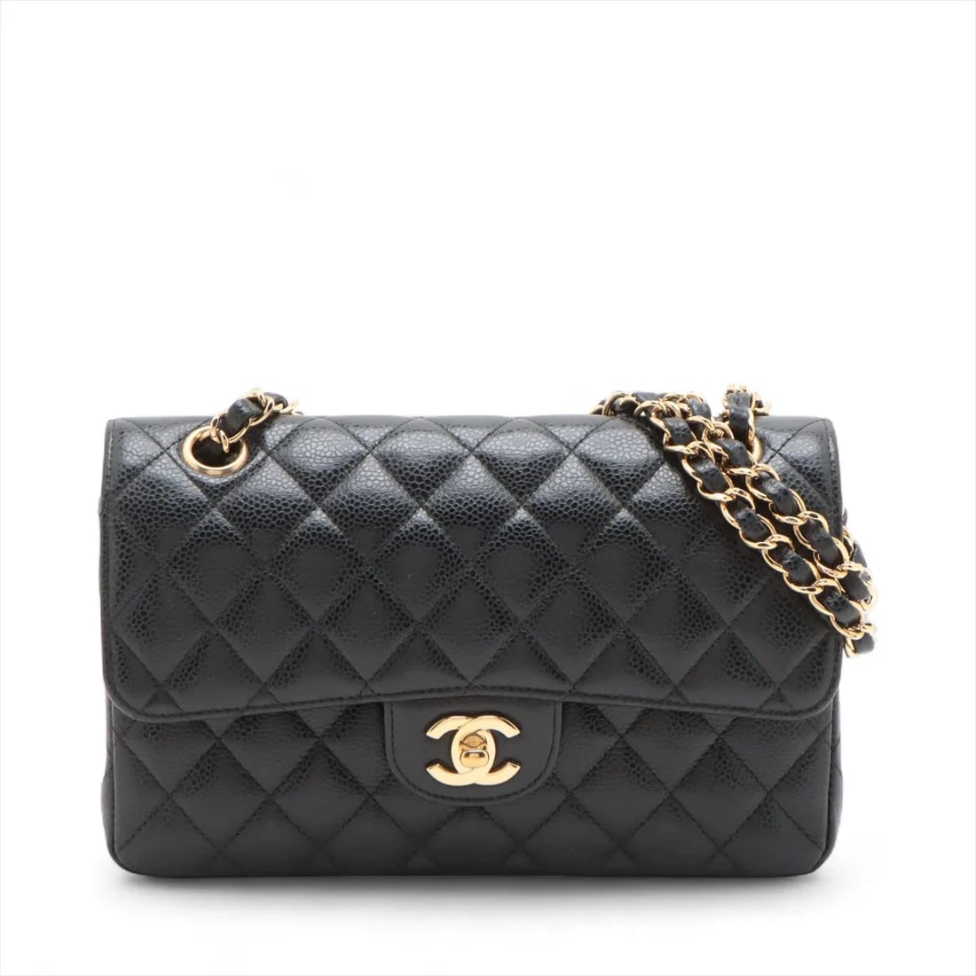 CHANEL MATELASSE 23 SMALL CAVIAR SKIN DOUBLE CHAIN BAG: Chanel Matelasse 23 Small Caviar Skin Double Chain Bag Brand: Chanel Type/Style: Shoulder Bag Material: Caviar Skin Color: Black Size: Height:5.5inchLength:8.9inchDepth:2.4inch Accessories: None