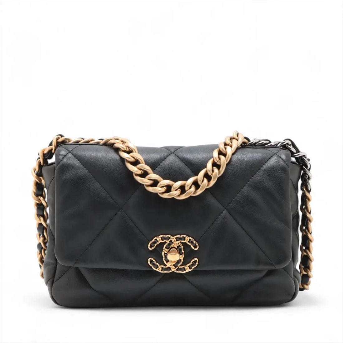 CHANEL 19 LAMBSKIN CHAIN SHOULDER BAG: Chanel 19 Lambskin Chain Shoulder Bag Brand: Chanel Type/Style: Shoulder Bag Material: Lambskin Color: Black Size: Height:6.3inchLength:9.8inchDepth:3.0inch Accessories: None Accessories Notice: When