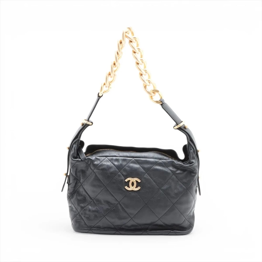 CHANEL MATELASSE LAMBSKIN CHAIN SHOULDER BAG: Chanel Matelasse Lambskin Chain Shoulder Bag Brand: Chanel Type/Style: Shoulder Bag Material: Lambskin Color: Black Size: Height:8.5inchLength:9.8inchDepth:3.3inch Accessories: None Access