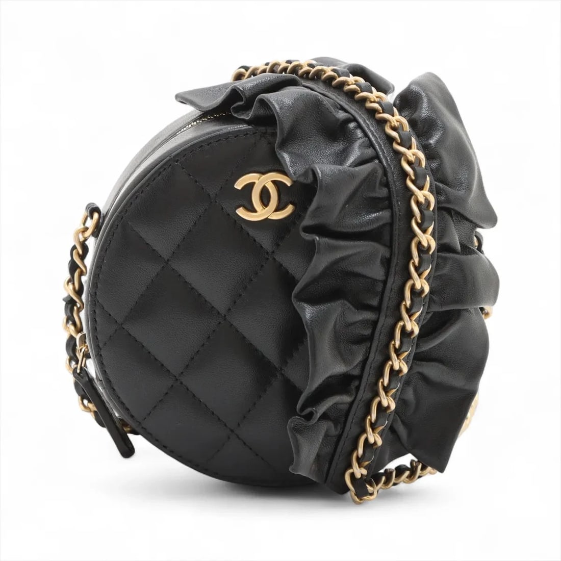 CHANEL MATELASSE LAMBSKIN CHAIN SHOULDER BAG: Chanel Matelasse Lambskin Chain Shoulder Bag Brand: Chanel Type/Style: Shoulder Bag Material: Lambskin Color: Black Size: Height:4.7inchLength:4.7inchDepth:2.0inch Accessories: None Accessories