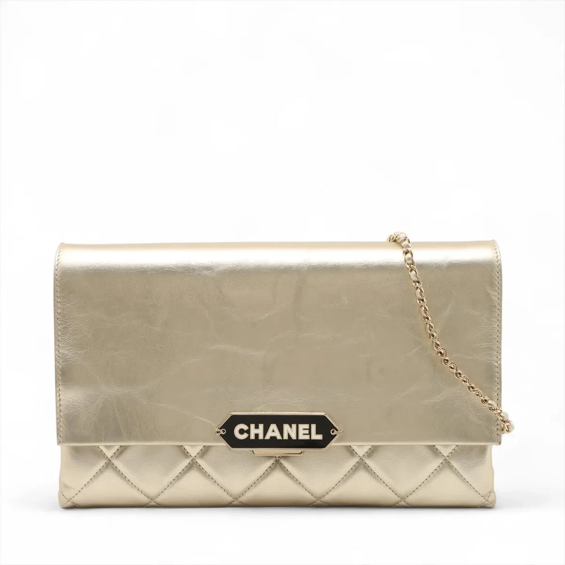 CHANEL MATELASSE CALF CHAIN SHOULDER BAG: Chanel Matelasse calf Chain Shoulder Bag Brand: Chanel Type/Style: Shoulder Bag Material: calf Color: Gold Size: Height:6.7inchLength:10.8inchDepth:1.0inch Accessories: None Accessories Notice: When