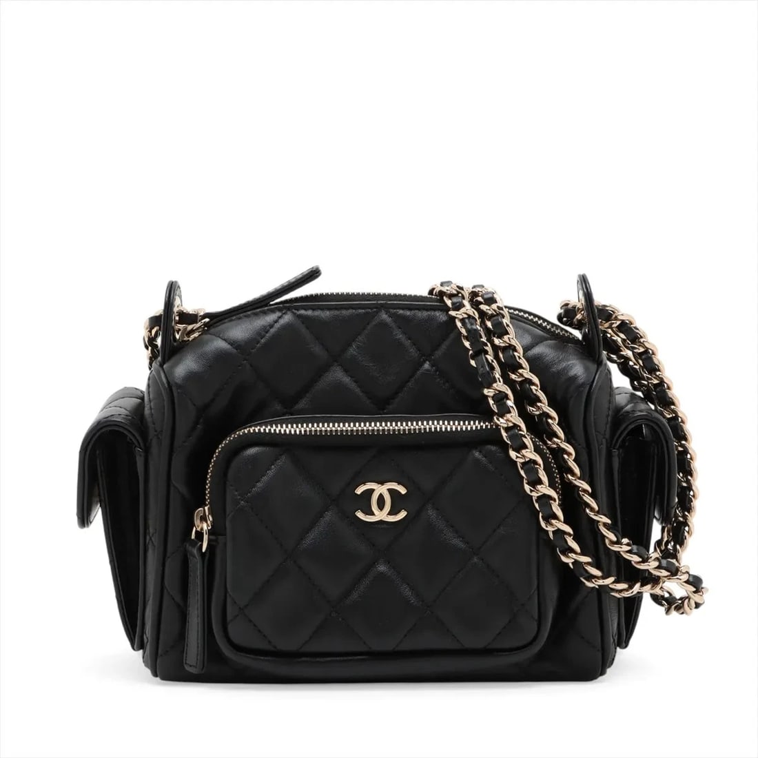 CHANEL MATELASSE LAMBSKIN CHAIN SHOULDER BAG: Chanel Matelasse Lambskin Chain Shoulder Bag Brand: Chanel Type/Style: Shoulder Bag Material: Lambskin Color: Black Size: Height:5.1inchLength:6.9inchDepth:3.3inch Accessories: None Access