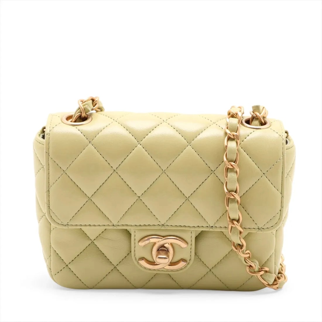 CHANEL MINI MATELASSE LAMBSKIN SINGLE CHAIN BAG: Chanel Mini Matelasse Lambskin Single Chain Bag Brand: Chanel Type/Style: Shoulder Bag Material: Lambskin Color: Green Size: Height:4.7inchLength:6.3inchDepth:1.8inch Accessories: None Acc