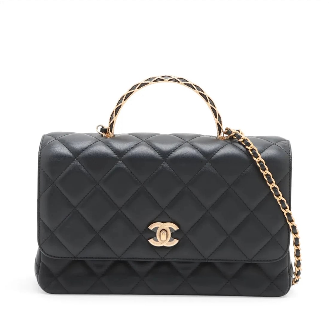 CHANEL MATELASSE LAMBSKIN 2 WAY HANDBAG: Chanel Matelasse Lambskin 2 Way Handbag Brand: Chanel Type/Style: Top Handle Bag Material: Lambskin Color: Black Size: Height:5.9inchLength:9.4inchDepth:3.1inch Accessories: None Accessori