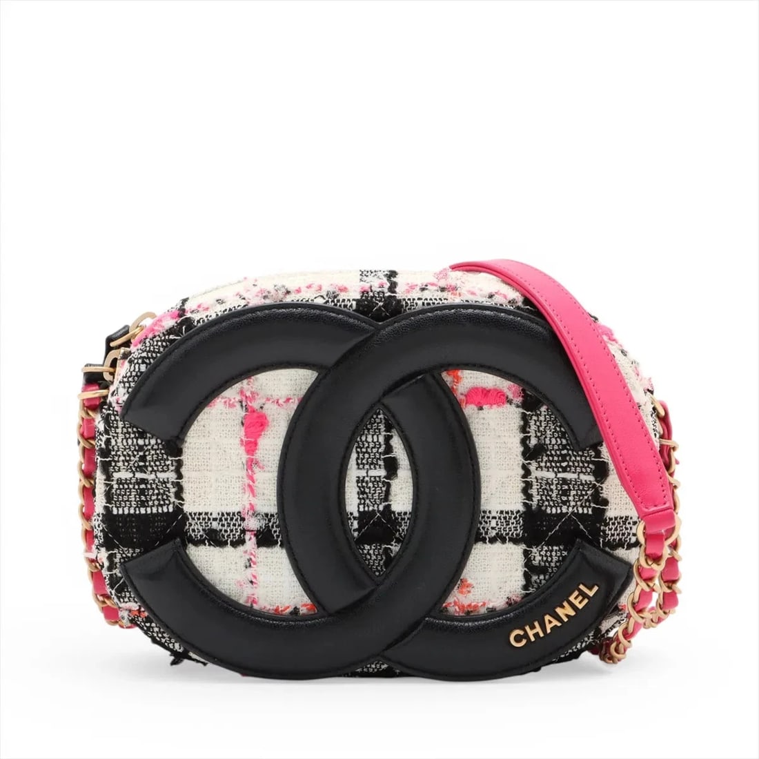 CHANEL COCO MARK TWEED CHAIN SHOULDER BAG: Chanel Coco Mark Tweed Chain Shoulder Bag Brand: Chanel Type/Style: Shoulder Bag Material: Tweed Color: Multicolor Size: Height:5.1inchLength:7.7inchDepth:2.0inch Accessories: None Accesso