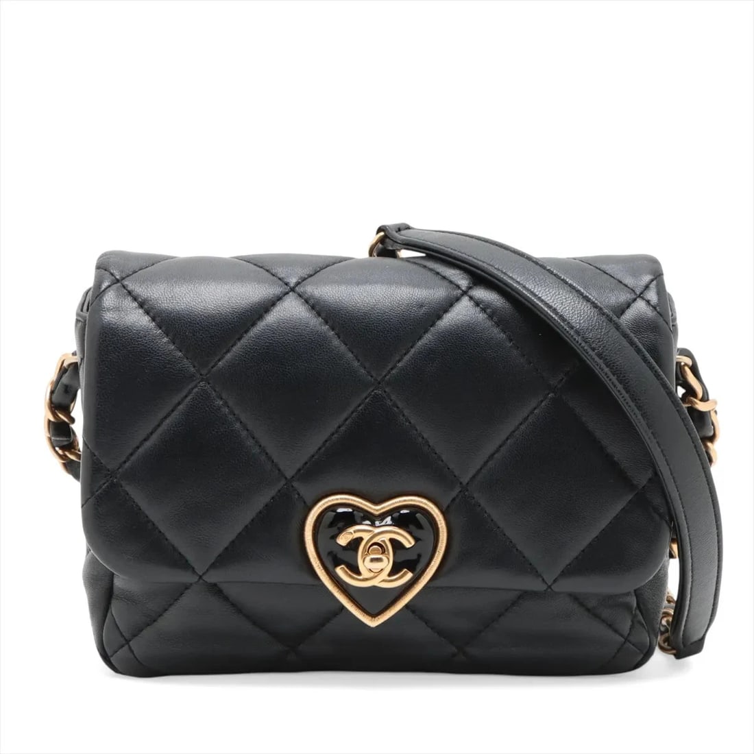 CHANEL MATELASSE LAMBSKIN CHAIN SHOULDER BAG: Chanel Matelasse Lambskin Chain Shoulder Bag Brand: Chanel Type/Style: Shoulder Bag Material: Lambskin Color: Black Size: Height:4.9inchLength:6.9inchDepth:2.0inch Accessories: None Access