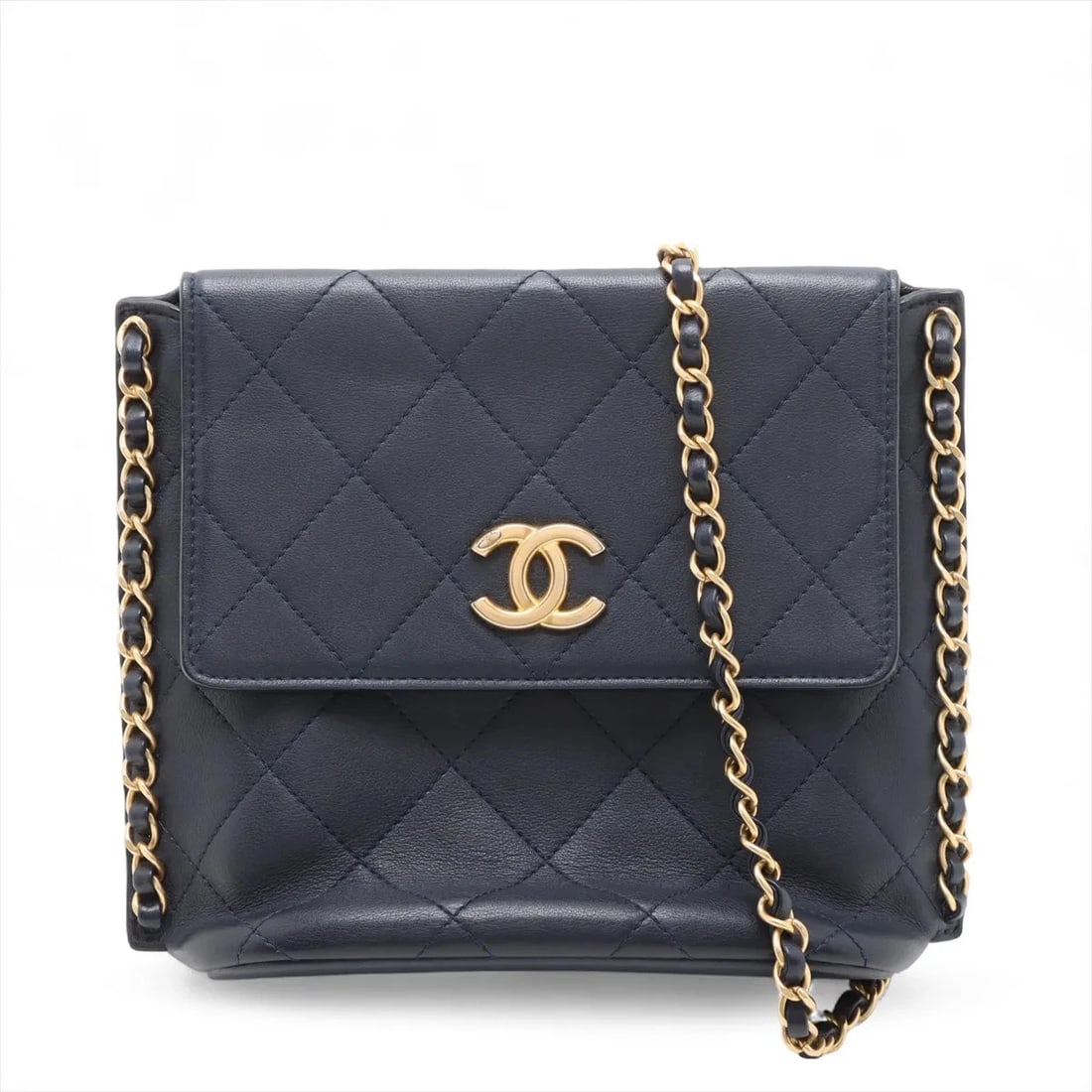 CHANEL MATELASSE LAMBSKIN CHAIN SHOULDER BAG: Chanel Matelasse Lambskin Chain Shoulder Bag Brand: Chanel Type/Style: Shoulder Bag Material: Lambskin Color: Navy Blue Size: Height:7.1inchLength:6.9inchDepth:2.6inch Accessories: None Ac