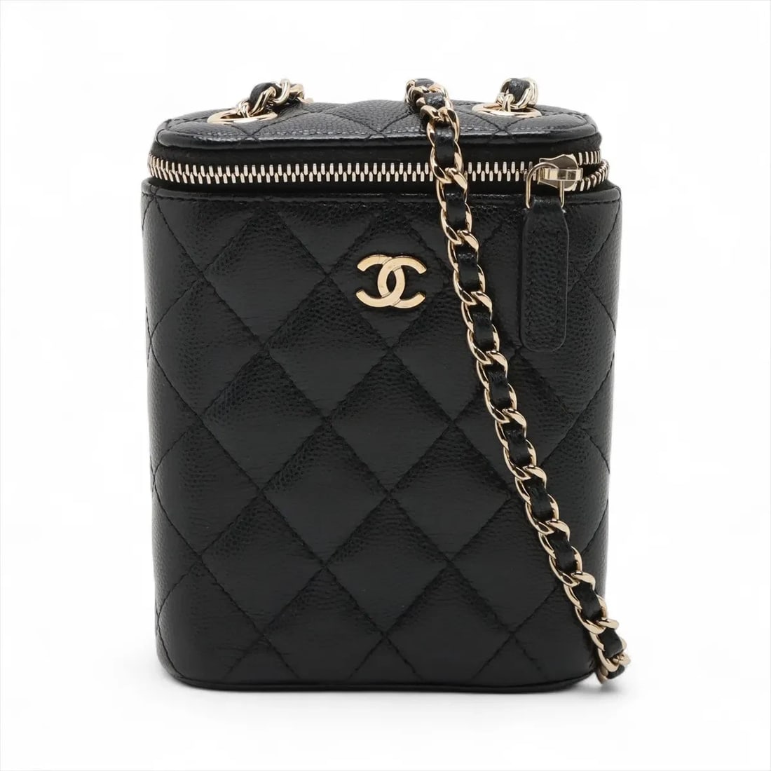 CHANEL MATELASSE GRAINED CALFSKIN CHAIN SHOULDER BAG: Chanel Matelasse Grained Calfskin Chain Shoulder Bag Brand: Chanel Type/Style: Shoulder Bag Material: Caviar Skin Color: Black Size: Height:5.1inchLength:3.9inchDepth:1.6inch Accessories: None