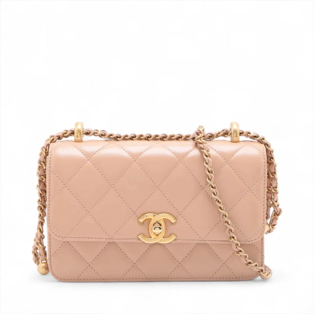 CHANEL MINI MATELASSE LEATHER CHAIN SHOULDER BAG: Chanel Mini Matelasse Leather Chain Shoulder Bag Brand: Chanel Type/Style: Shoulder Bag Material: Leather Color: Beige Size: Height:4.7inchLength:7.5inchDepth:2.8inch Accessories: None Acc