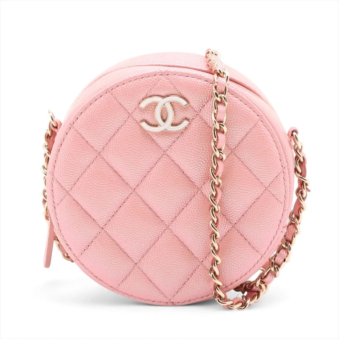 CHANEL MATELASSE CAVIAR SKIN CHAIN SHOULDER BAG: Chanel Matelasse Caviar Skin Chain Shoulder Bag Brand: Chanel Type/Style: Shoulder Bag Material: Caviar Skin Color: Pink Size: Height:4.7inchLength:4.7inchDepth:2.2inch Accessories: None A