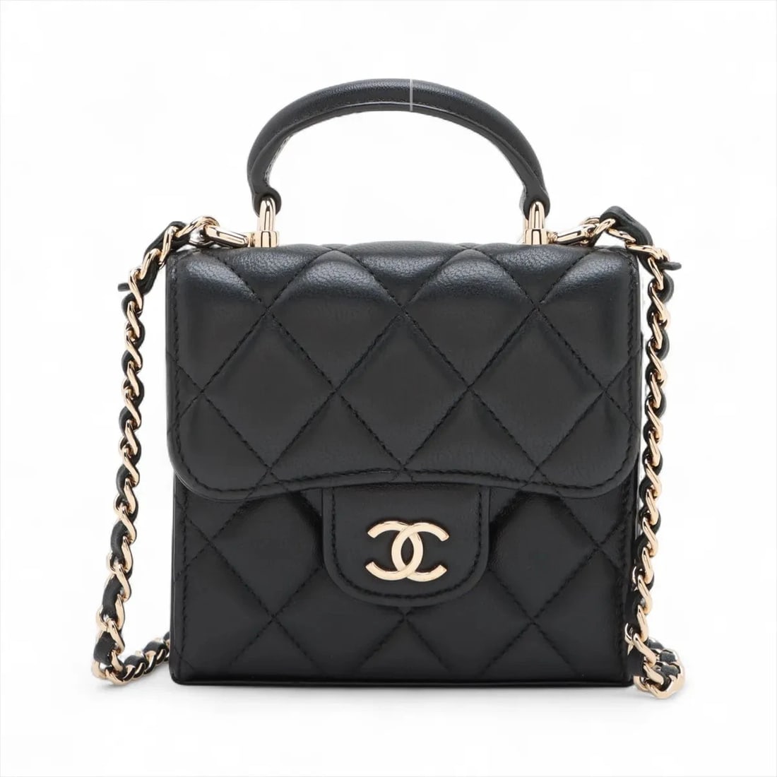 CHANEL MINI MATELASSE LAMBSKIN 2 WAY SHOULDER BAG: Chanel Mini Matelasse Lambskin 2 Way Shoulder Bag Brand: Chanel Type/Style: Shoulder Bag Material: Lambskin Color: Black Size: Height:4.1inchLength:4.3inchDepth:1.8inch Accessories: None A