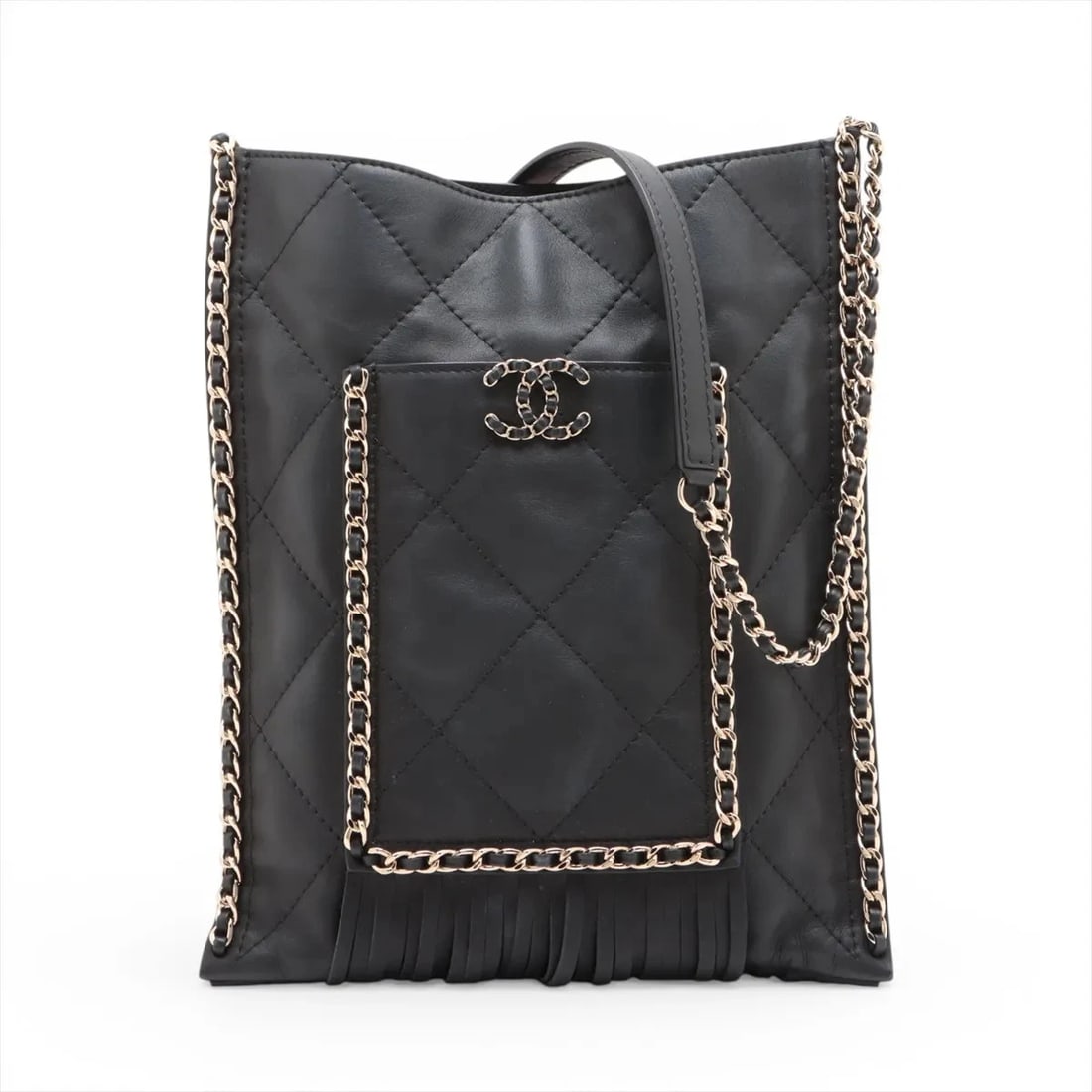CHANEL MATELASSE LEATHER CHAIN SHOULDER BAG: Chanel Matelasse Leather Chain Shoulder Bag Brand: Chanel Type/Style: Shoulder Bag Material: Leather Color: Black Size: Height:11.2inchLength:9.1inchDepth:0.2inch Accessories: None Accesso