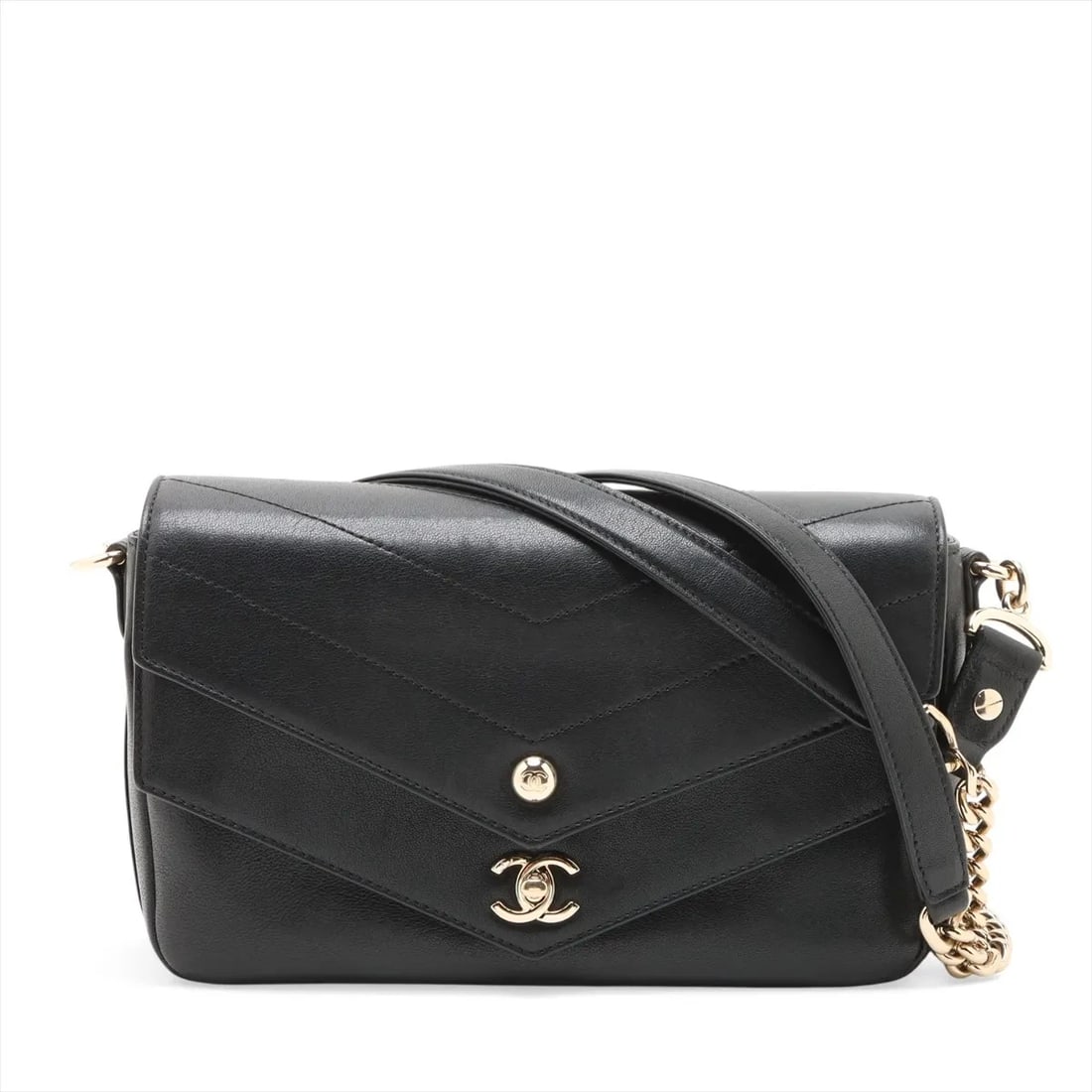 CHANEL V STITCH LEATHER 2 WAY SHOULDER BAG: Chanel V Stitch Leather 2 Way Shoulder Bag Brand: Chanel Type/Style: Shoulder Bag Material: Leather Color: Black Size: Height:5.5inchLength:8.7inchDepth:2.4inch Accessories: None Accessori
