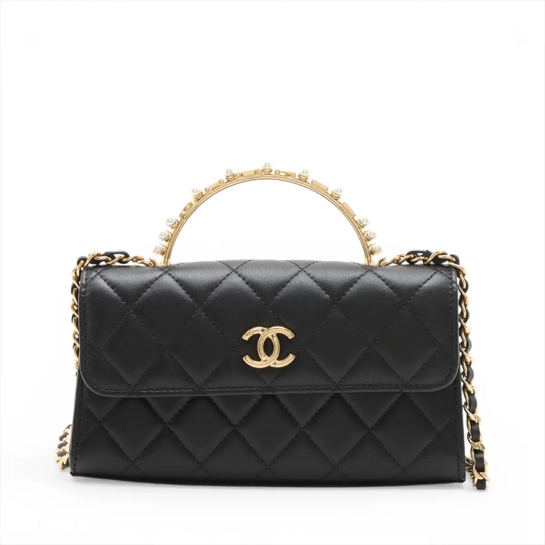 CHANEL MATELASSE LAMBSKIN 2 WAY SHOULDER BAG: Chanel Matelasse Lambskin 2 Way Shoulder Bag Brand: Chanel Type/Style: Shoulder Bag Material: Lambskin Color: Black Size: Height:4.1inchLength:7.3inchDepth:1.8inch Accessories: None Access