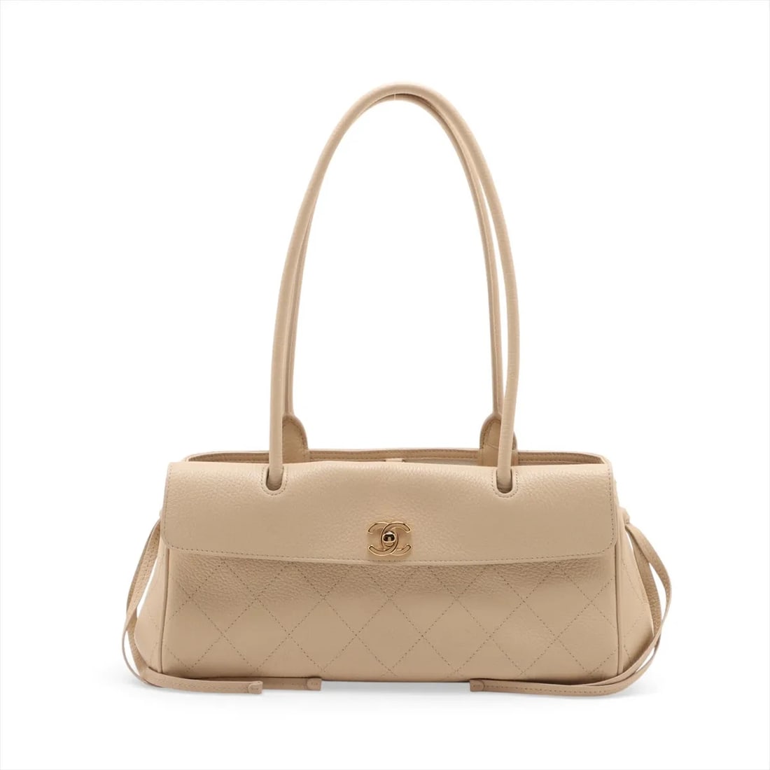 CHANEL MATELASSE LEATHER SHOULDER BAG: Chanel Matelasse Leather Shoulder bag Brand: Chanel Type/Style: Shoulder Bag Material: Leather Color: Beige Size: Height:6.3inchLength:12.6inchDepth:4.7inch Accessories: None Accessories N