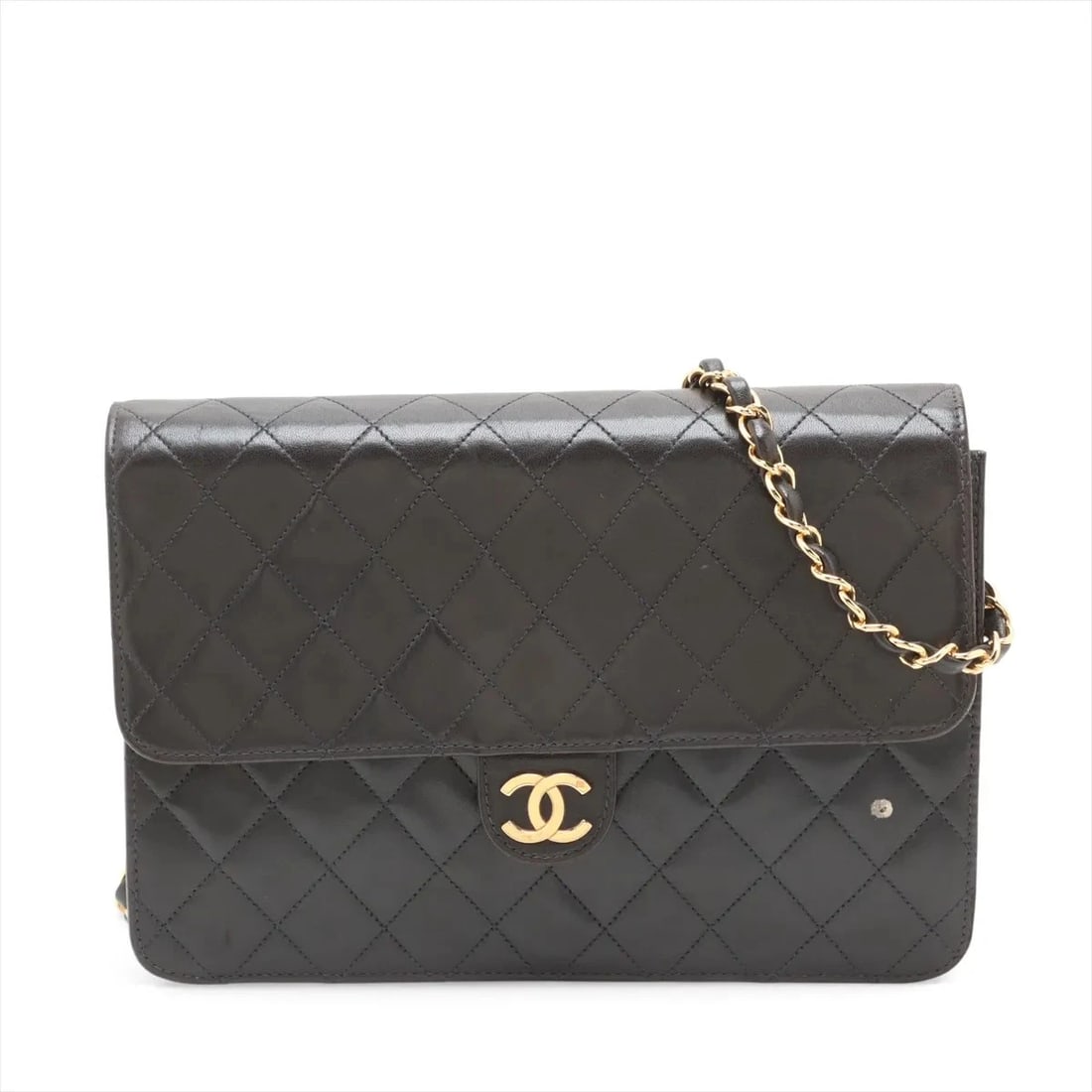 CHANEL MATELASSE LAMBSKIN CHAIN SHOULDER BAG: Chanel Matelasse Lambskin Chain Shoulder Bag Brand: Chanel Type/Style: Shoulder Bag Material: Lambskin Color: Black Size: Height:6.9inchLength:9.8inchDepth:1.8inch Accessories: None Access