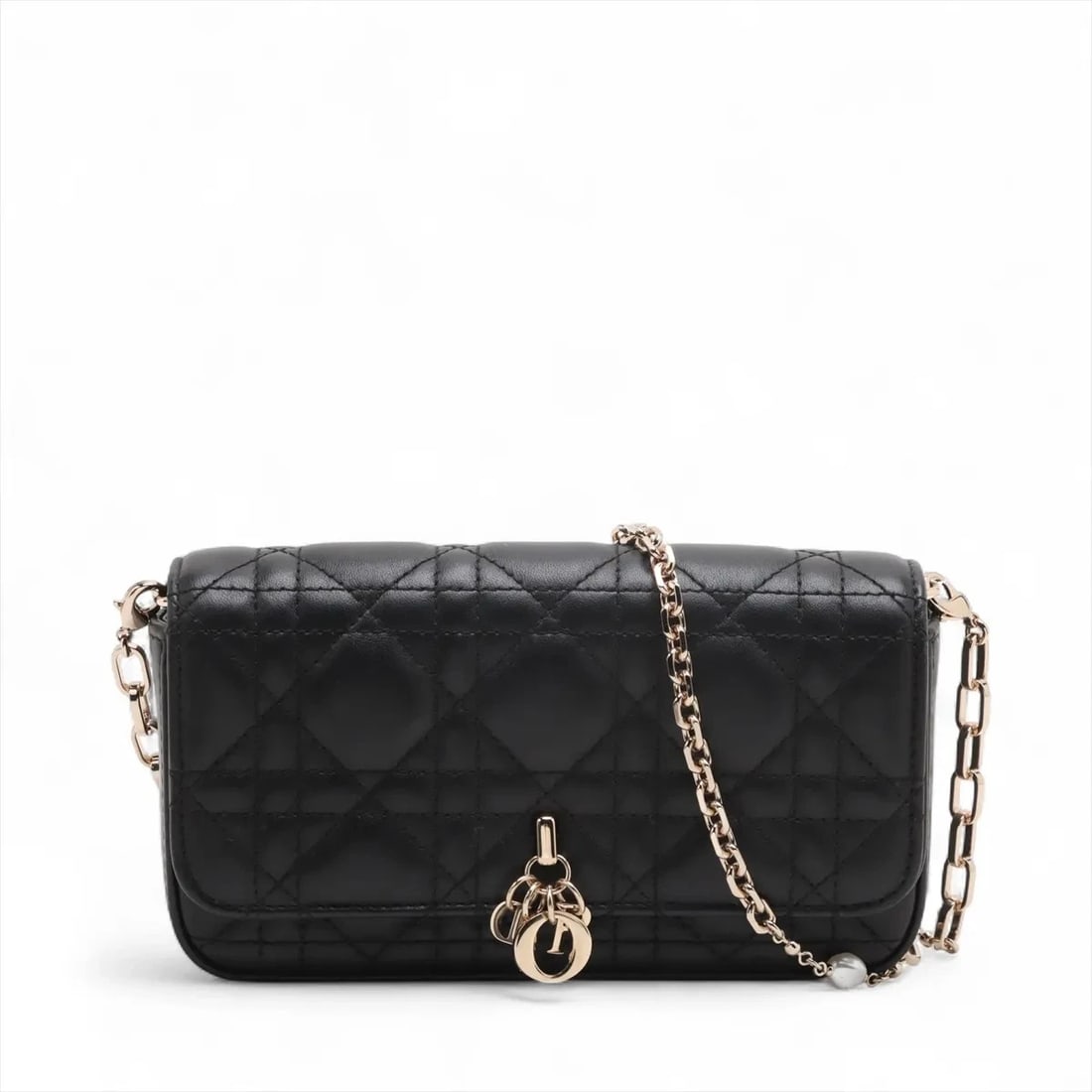 CHRISTIAN DIOR CANNAGE MY DIOR TALK PHONE BAG: Christian Dior Cannage My Dior talk phone bag Brand: Christian Dior Type/Style: Shoulder Bag Material: Leather Color: Black Size: Height:3.9inchLength:7.1inchDepth:1.4inch Accessories: None