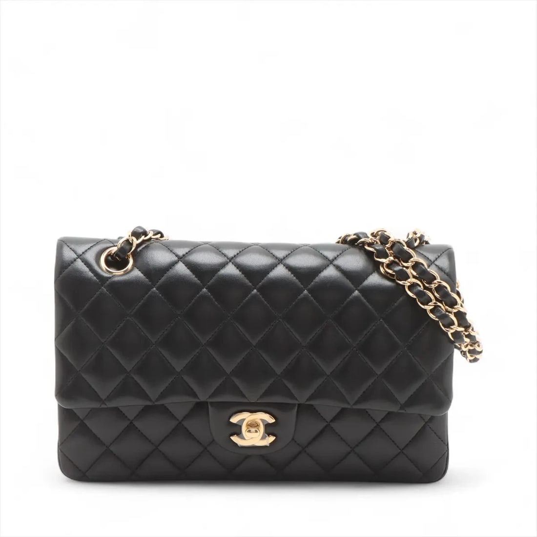 CHANEL MATELASSE 25 LAMBSKIN DOUBLE FLAP DOUBLE CHAIN BAG: Chanel Matelasse 25 Lambskin Double Flap Double Chain Bag Brand: Chanel Type/Style: Shoulder Bag Material: Lambskin Color: Black Size: Height:6.1inchLength:10.0inchDepth:2.4inch Accessories: None