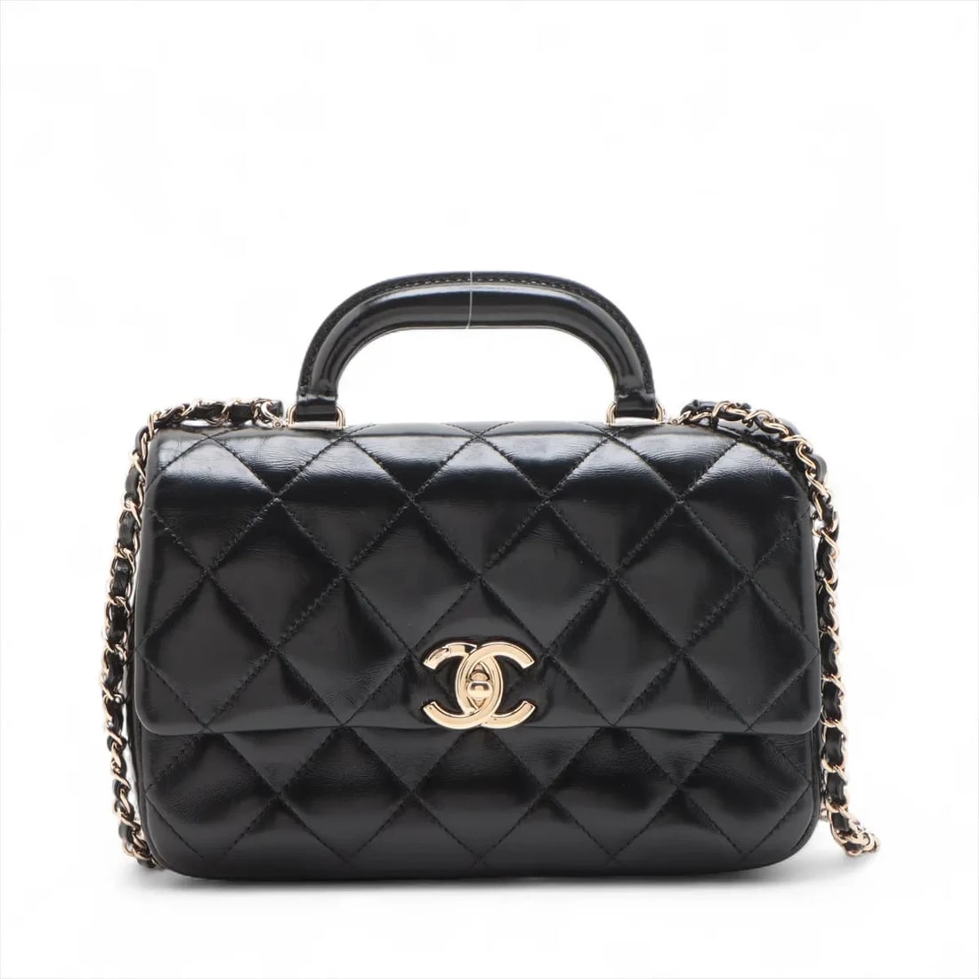CHANEL MATELASSE LAMBSKIN 2 WAY HANDBAG: Chanel Matelasse Lambskin 2 Way Handbag Brand: Chanel Type/Style: Top Handle Bag Material: Lambskin Color: Black Size: Height:6.3inchLength:9.1inchDepth:2.8inch Accessories: None Accessori