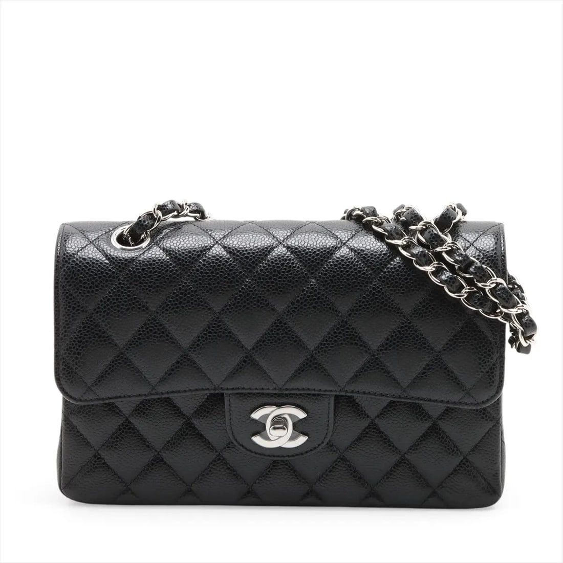 CHANEL MATELASSE 23 SMALL CAVIAR SKIN DOUBLE CHAIN BAG: Chanel Matelasse 23 Small Caviar Skin Double Chain Bag Brand: Chanel Type/Style: Shoulder Bag Material: Caviar Skin Color: Black Size: Height:5.9inchLength:8.9inchDepth:2.4inch Accessories: None <