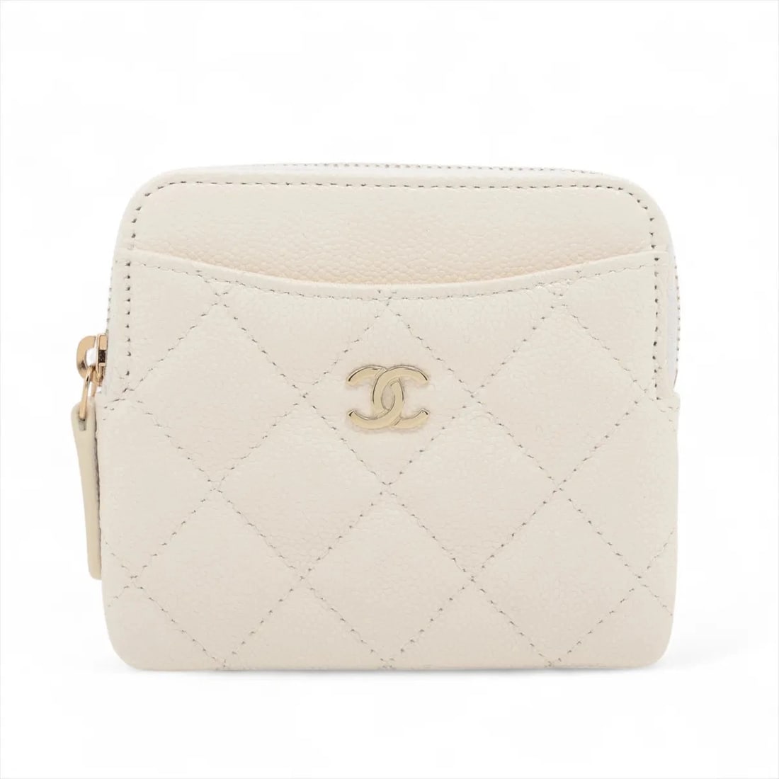 CHANEL MATELASSE CAVIAR SKIN COIN PURSE WHITE GOLD METAL: Chanel Matelasse Caviar Skin Coin Purse White Gold Metal Brand: Chanel Type/Style: Coin Purse Material: Caviar Skin Color: White Size: Height:3.7inchLength:4.1inchDepth:0.8inch Accessories: None <