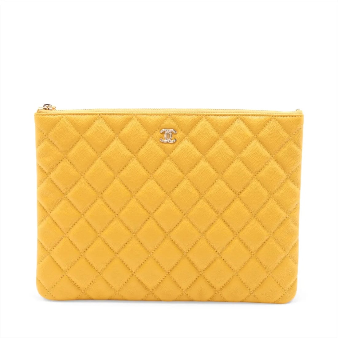 CHANEL MATELASSE CAVIAR SKIN CLUTCH BAG: Chanel Matelasse Caviar Skin Clutch bag Brand: Chanel Type/Style: Clutch Material: Caviar Skin Color: Yellow Size: Height:7.7inchLength:10.6inch Accessories: None Accessories Notice: When
