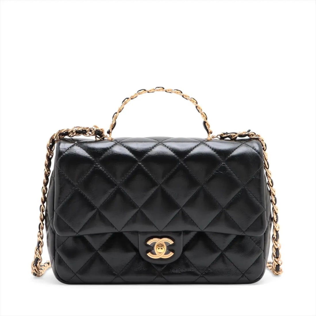 CHANEL MATELASSE LAMBSKIN 2 WAY HANDBAG: Chanel Matelasse Lambskin 2 Way Handbag Brand: Chanel Type/Style: Top Handle Bag Material: Lambskin Color: Black Size: Height:6.7inchLength:9.3inchDepth:2.8inch Accessories: None Accessori