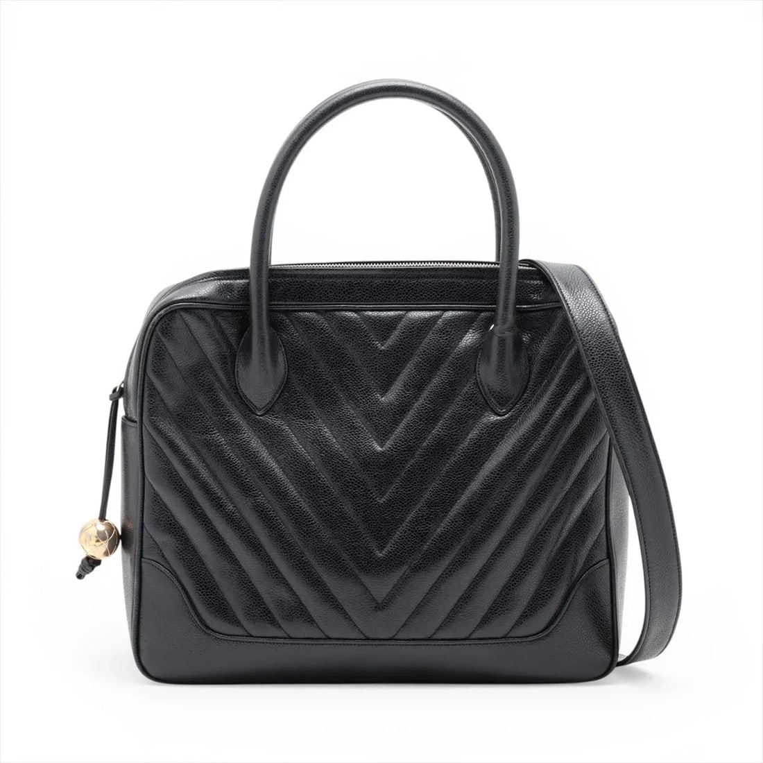 CHANEL V STITCH CAVIAR SKIN 2 WAY HANDBAG: Chanel V Stitch Caviar Skin 2 Way Handbag Brand: Chanel Type/Style: Top Handle Bag Material: Caviar Skin Color: Black Size: Height:10.2inchLength:13.0inchDepth:3.0inch Accessories: None Ac
