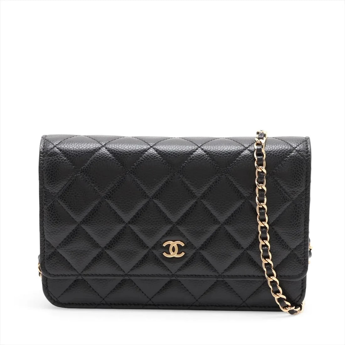 CHANEL MATELASSE CAVIAR SKIN CHAIN WALLET BLACK: Chanel Matelasse Caviar Skin Chain Wallet Black Brand: Chanel Type/Style: Shoulder Bag Material: Caviar Skin Color: Black Size: Height:4.9inchLength:7.5inchDepth:1.0inch Accessories: None