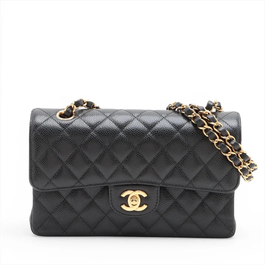 CHANEL MATELASSE 23 SMALL CAVIAR SKIN DOUBLE CHAIN BAG: Chanel Matelasse 23 Small Caviar Skin Double Chain Bag Brand: Chanel Type/Style: Shoulder Bag Material: Caviar Skin Color: Black Size: Height:5.5inchLength:8.9inchDepth:2.4inch Accessories: None <