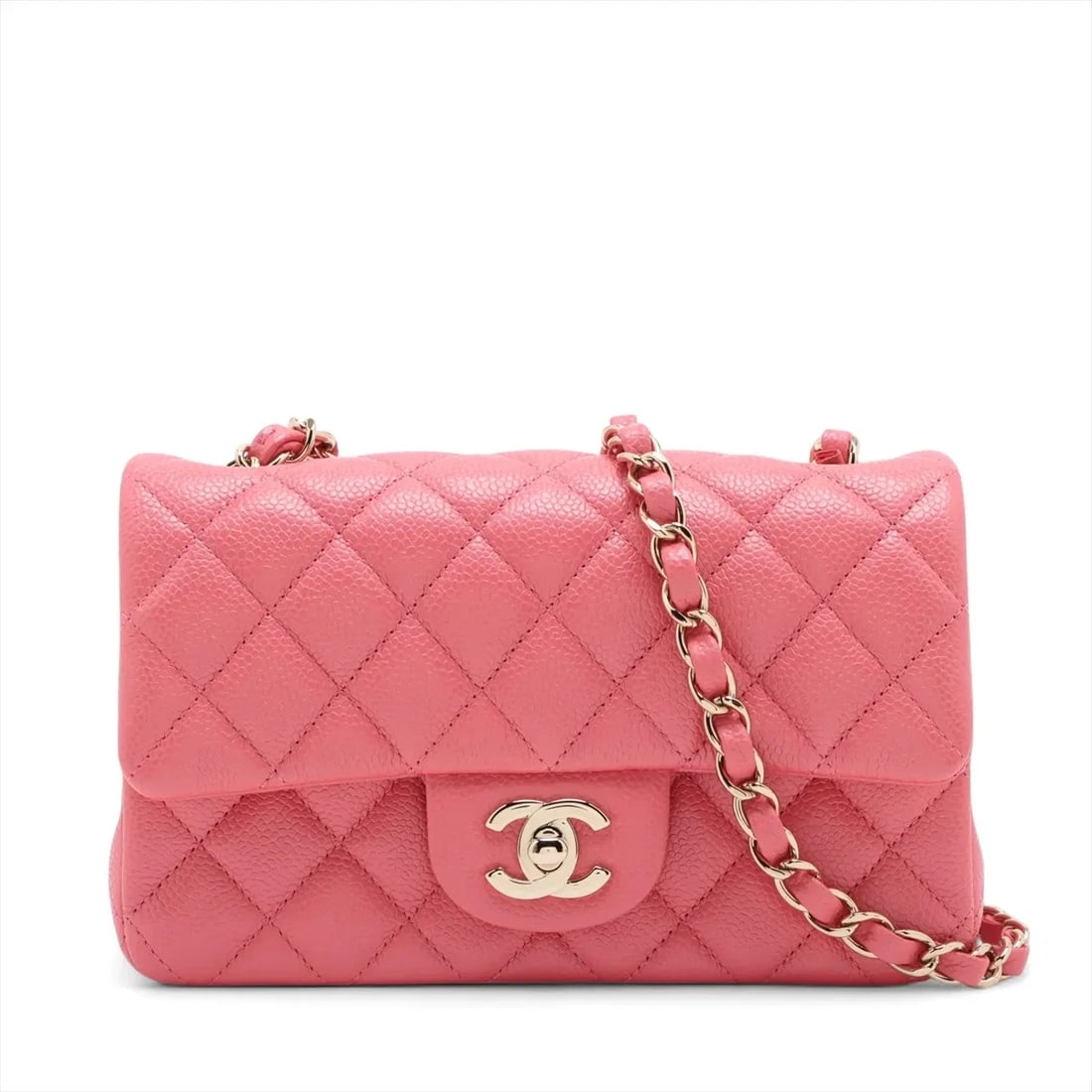 CHANEL MINI MATELASSE 20 GRAINED CALFSKIN SINGLE CHAIN BAG: Chanel Mini Matelasse 20 Grained Calfskin Single Chain Bag Brand: Chanel Type/Style: Shoulder Bag Material: Caviar Skin Color: Pink Size: Height:4.7inchLength:7.9inchDepth:2.4inch Accessories: Non