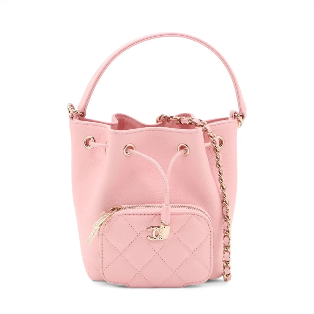 CHANEL MATELASSE CAVIAR SKIN 2 WAY HANDBAG: Chanel Matelasse Caviar Skin 2 Way Handbag Brand: Chanel Type/Style: Top Handle Bag Material: Caviar Skin Color: Pink Size: Height:5.9inchLength:4.7inchDepth:2.2inch Accessories: None Acce