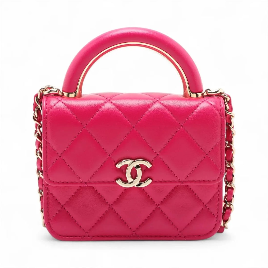 CHANEL MATELASSE LAMBSKIN 2 WAY HANDBAG: Chanel Matelasse Lambskin 2 Way Handbag Brand: Chanel Type/Style: Shoulder Bag Material: Lambskin Color: Pink Size: Height:3.5inchLength:4.7inchDepth:1.8inch Accessories: None Accessories