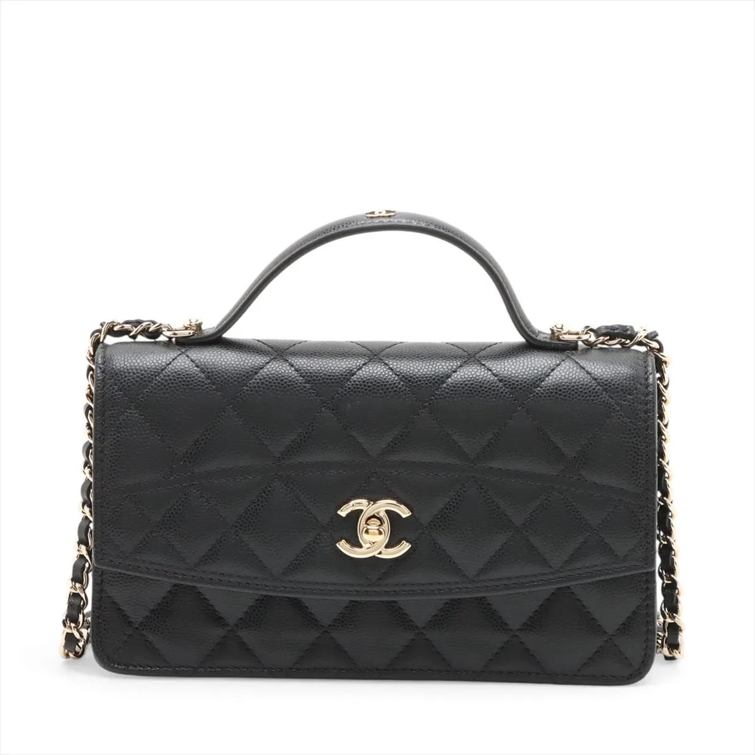 CHANEL MATELASSE CAVIAR SKIN CHAIN WALLET BLACK GOLD METAL: Chanel Matelasse Caviar Skin Chain Wallet Black Gold Metal Brand: Chanel Type/Style: Shoulder Bag Material: Caviar Skin Color: Black Size: Height:4.3inchLength:7.5inchDepth:2.6inch Accessories: No