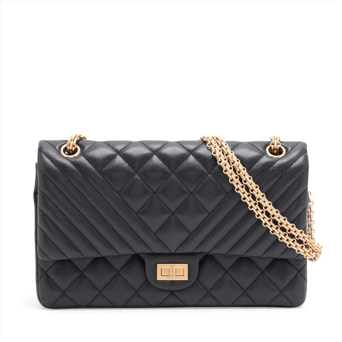 CHANEL MATELASSE LARGE CAVIAR SKIN DOUBLE FLAP DOUBLE CHAIN BAG: Chanel Matelasse Large Caviar Skin Double Flap Double Chain Bag Brand: Chanel Type/Style: Shoulder Bag Material: Caviar Skin Color: Black Size: Height:6.7inchLength:11.0inchDepth:3.3inch Accessori