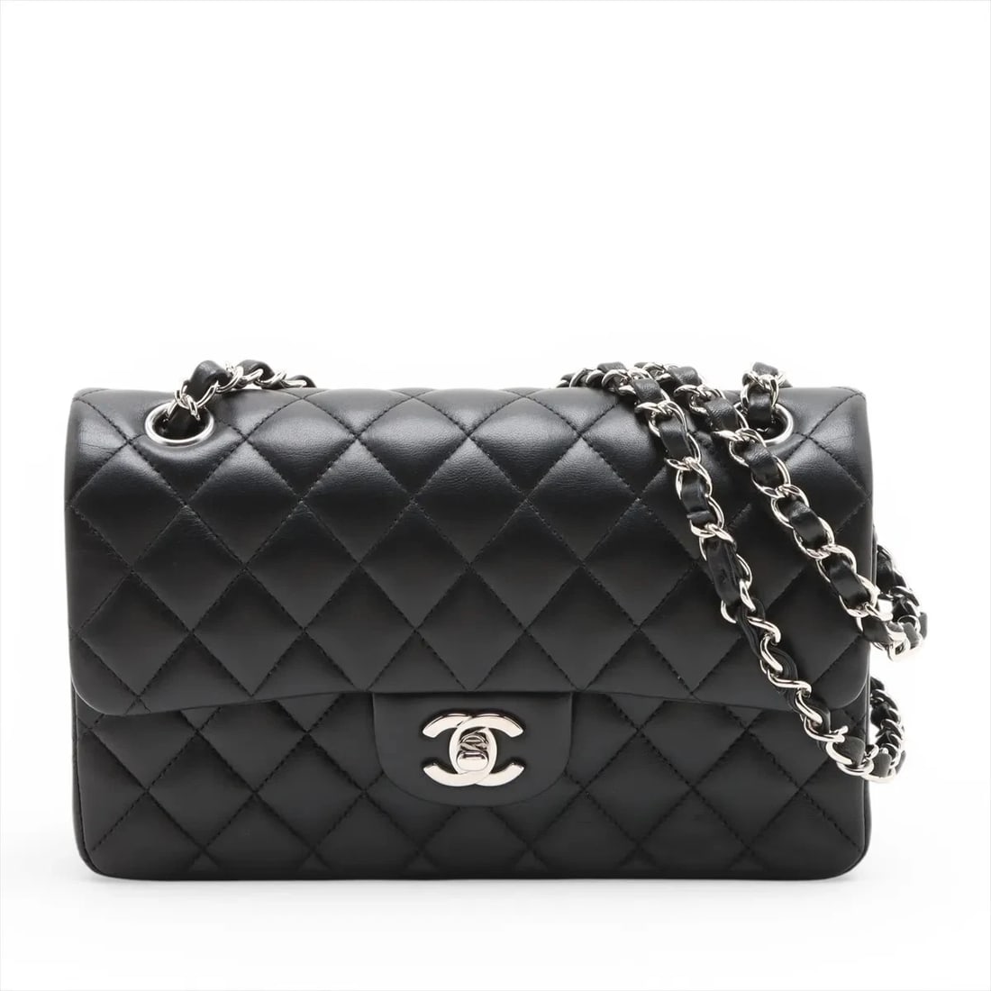 CHANEL MATELASSE 23 SMALL LAMBSKIN DOUBLE CHAIN BAG: Chanel Matelasse 23 Small Lambskin Double Chain Bag Brand: Chanel Type/Style: Shoulder Bag Material: Lambskin Color: Black Size: Height:5.5inchLength:9.1inchDepth:2.4inch Accessories: None