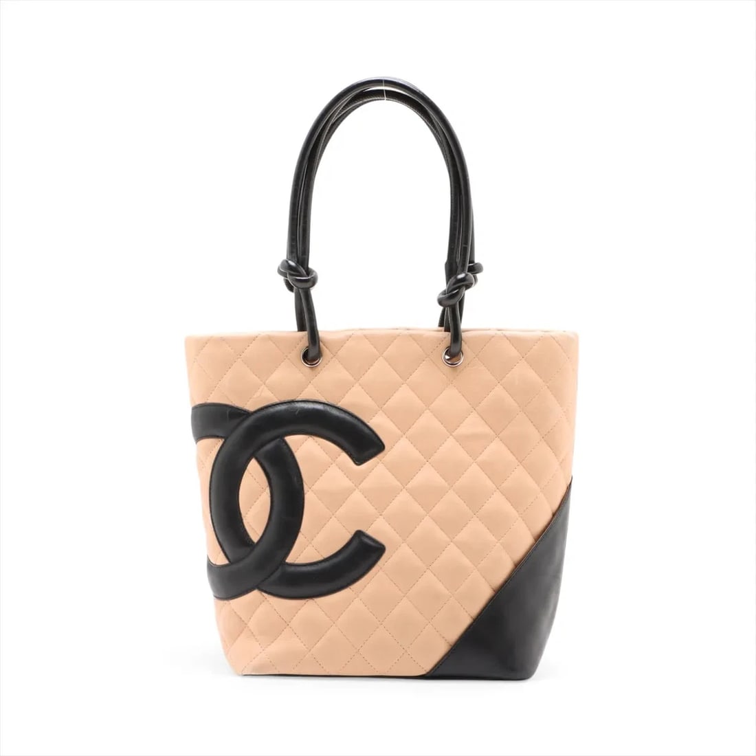 CHANEL CAMBON LINE LAMBSKIN TOTE BAG: Chanel Cambon Line Lambskin Tote bag Brand: Chanel Type/Style: Tote Material: Lambskin Color: Beige x black Size: Height:9.4inchLength:7.9inchDepth:4.5inch Accessories: None Accessories No